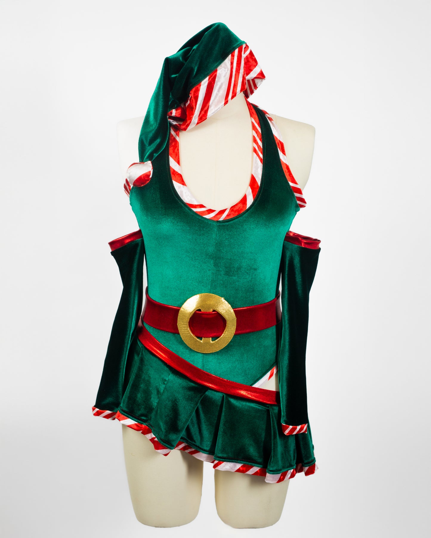 Candy Striped Velvet Slingshot Leotard With Hip Skirt