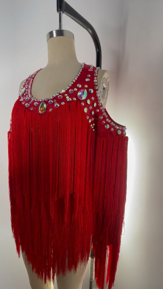Red Fringe Costume with Rhinestone Detailing