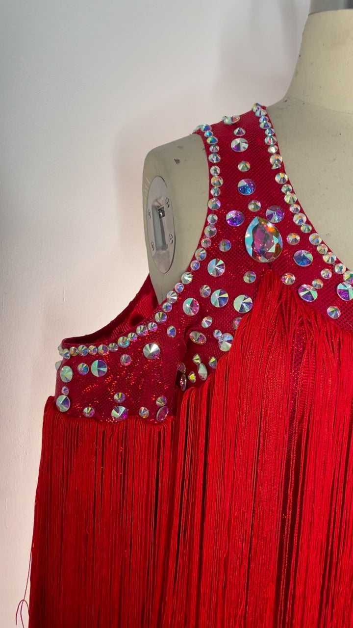 Red Fringe Costume with Rhinestone Detailing