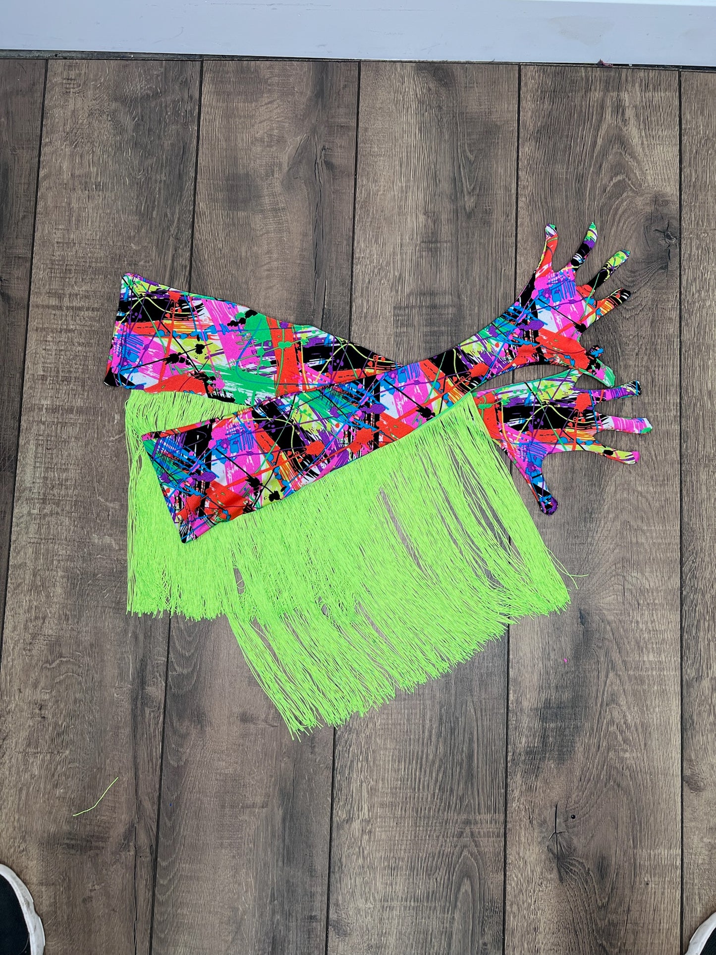 Multi-Colored Neon Fringe Leotard with Gloves
