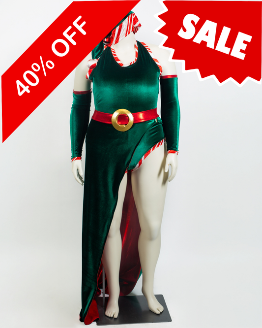 Candy Striped Velvet Slingshot Leotard With Side Gown, Belt and Hat