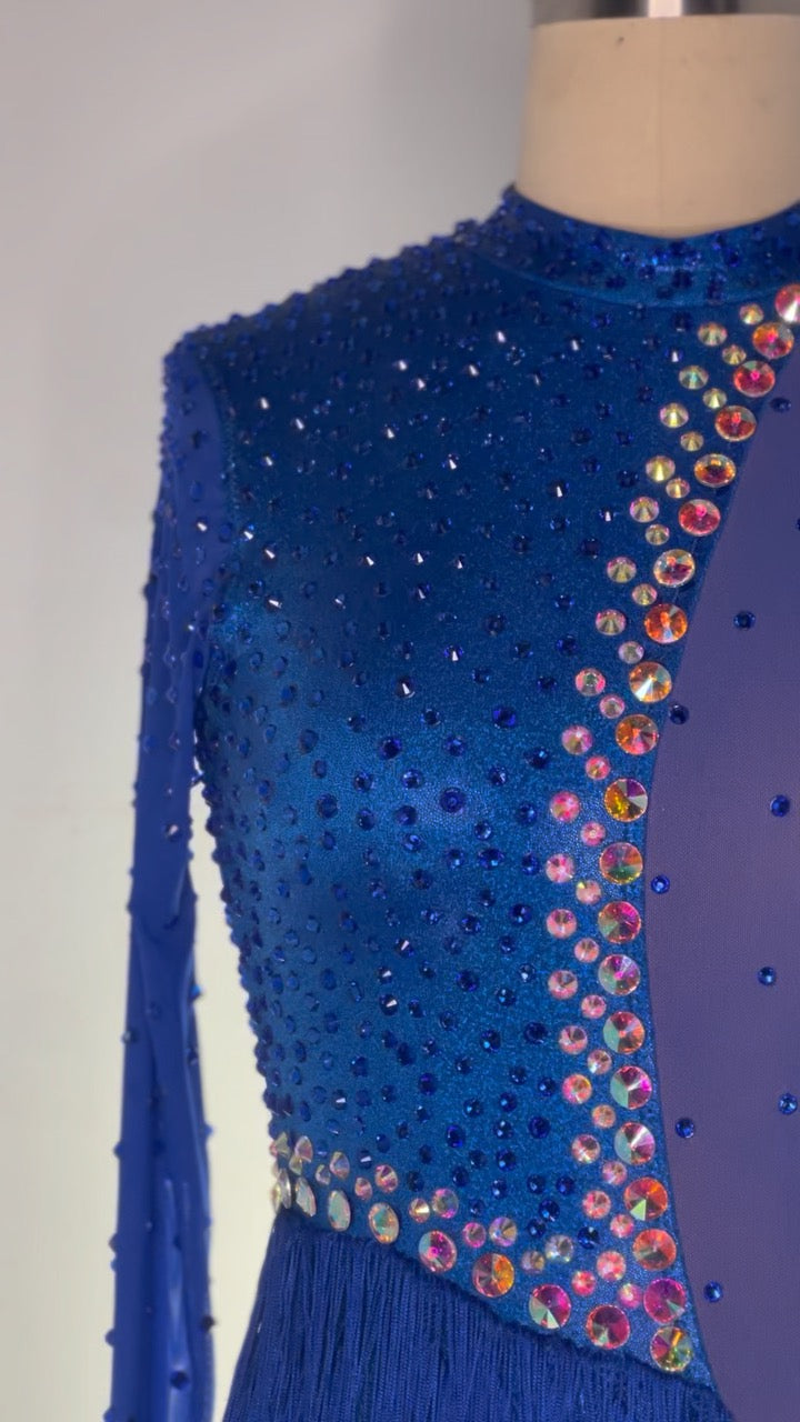 Blue Fringe Rhinestoned Costume