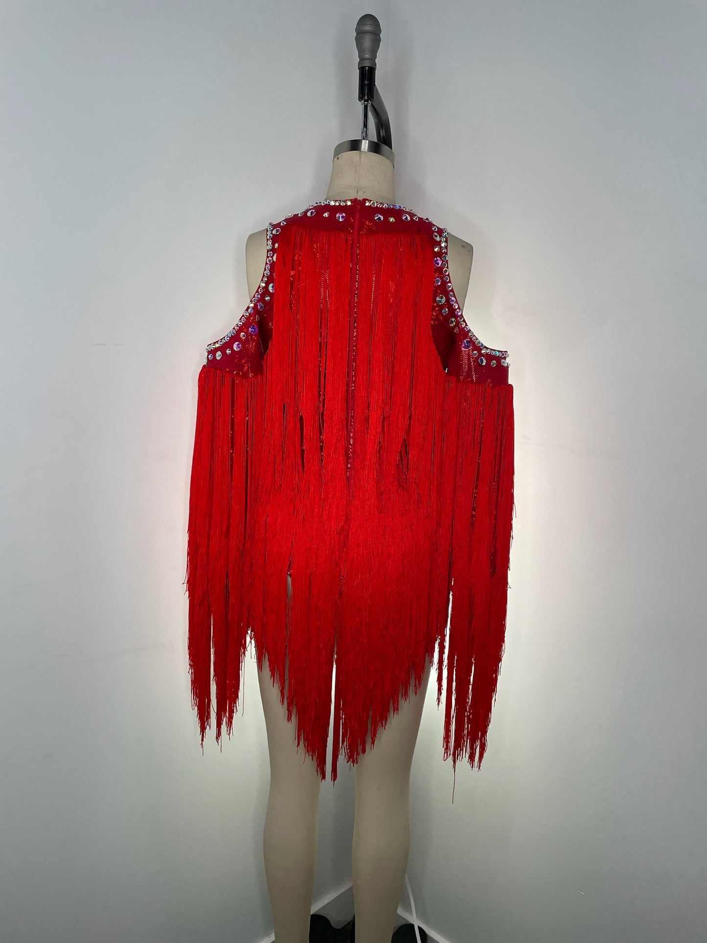 Red Fringe Costume with Rhinestone Detailing