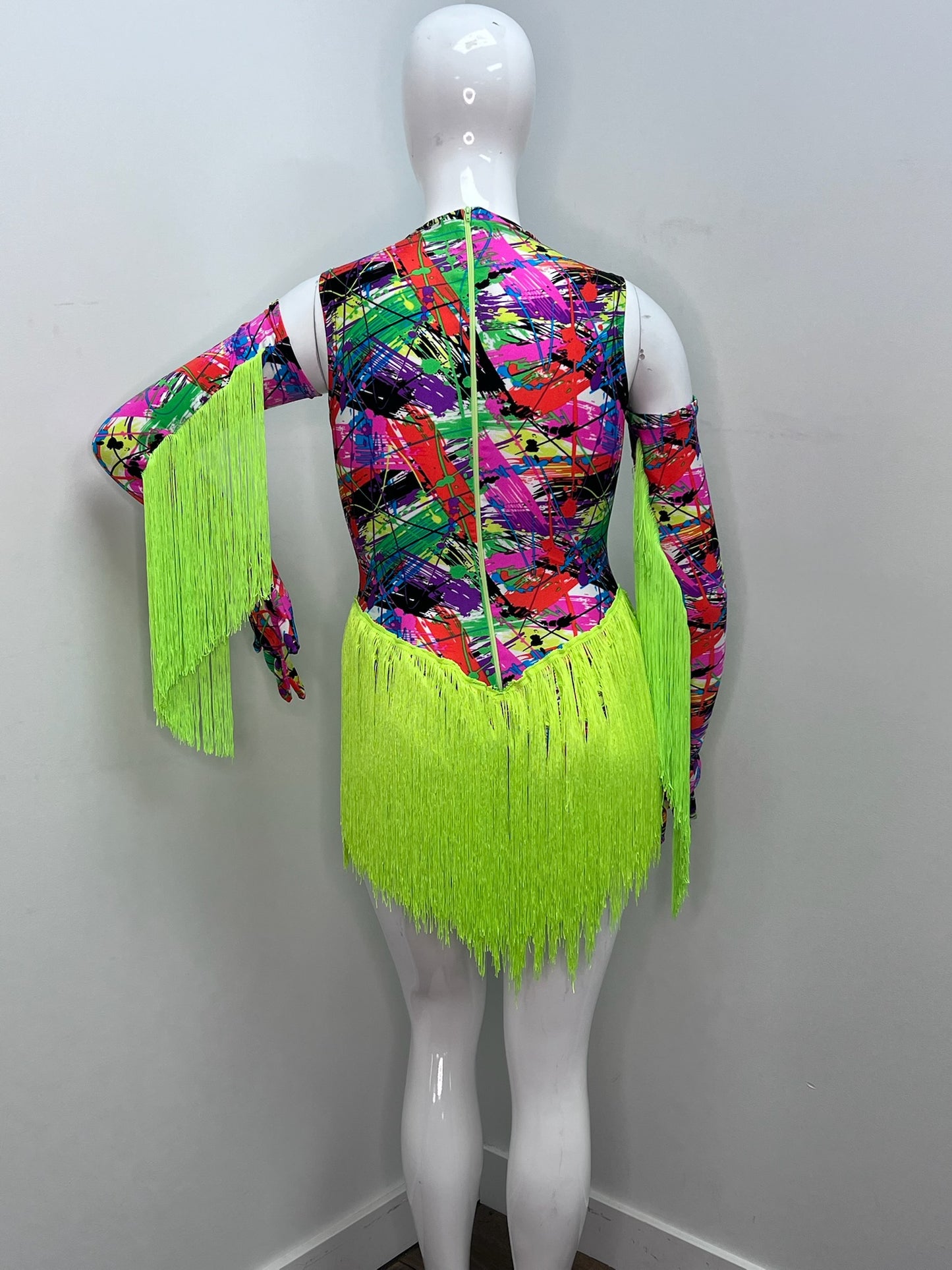 Multi-Colored Neon Fringe Leotard with Gloves