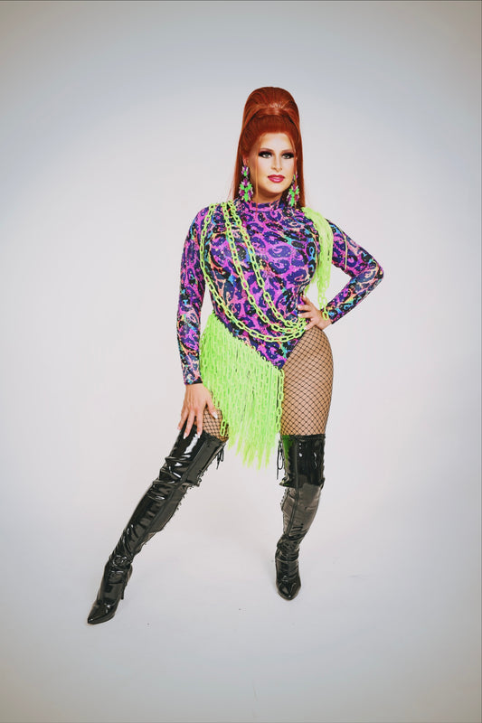 Multi-Colored Leopard Print Fringe Leotard