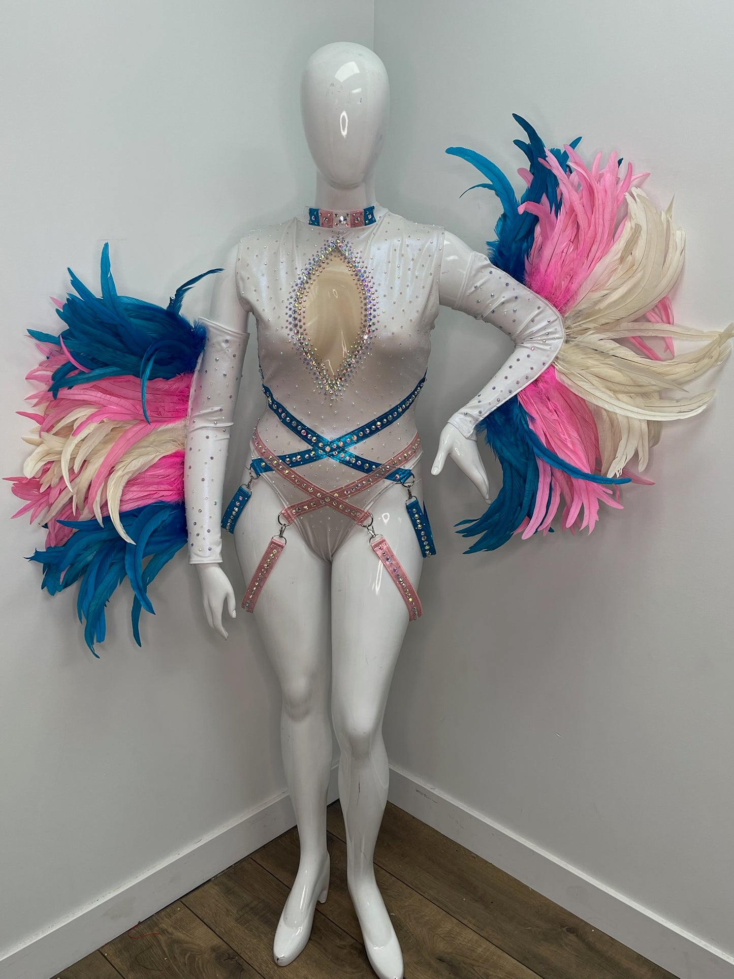 Trans Pride Leotard with Feather Accents