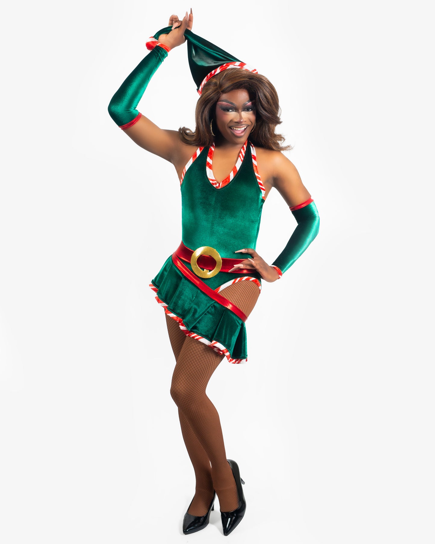 Candy Striped Velvet Slingshot Leotard With Hip Skirt